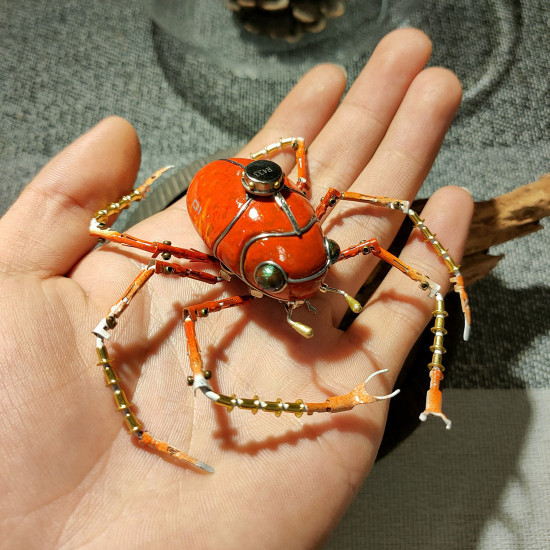 steampunk red little six-legs beetle 3d metal bug insect model handmade assembled crafts