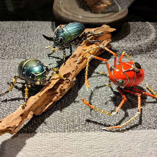 steampunk red little six-legs beetle 3d metal bug insect model handmade assembled crafts