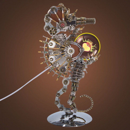 steampunk seahorse with love night lamp diy metal model kits