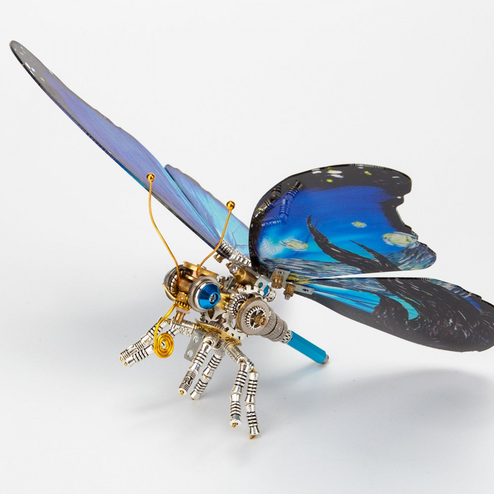 View of steampunk starry night blue morpho butterfly metal model diy kits ...