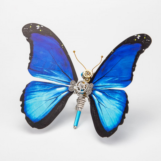 steampunk starry night blue morpho butterfly metal model diy kits