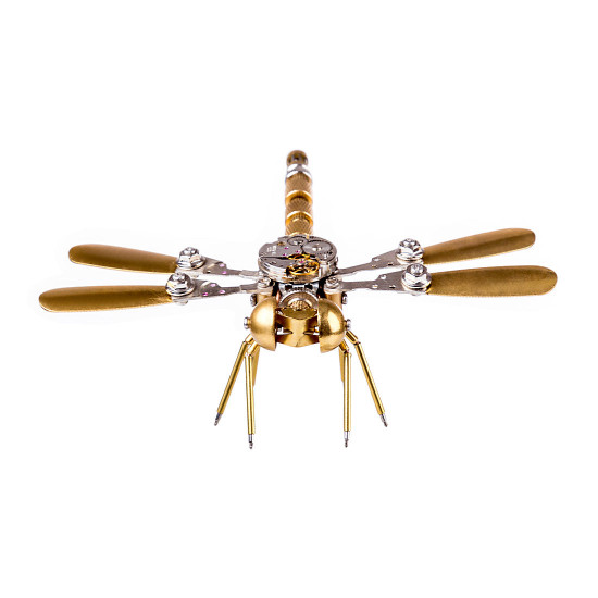 steampunk style 3d assembled metal golden dragonfly sculpture model