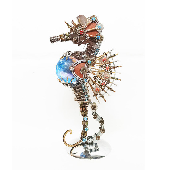 steampunk style pregnant seahorse holding planet  metal model kits -keep the planet healthy