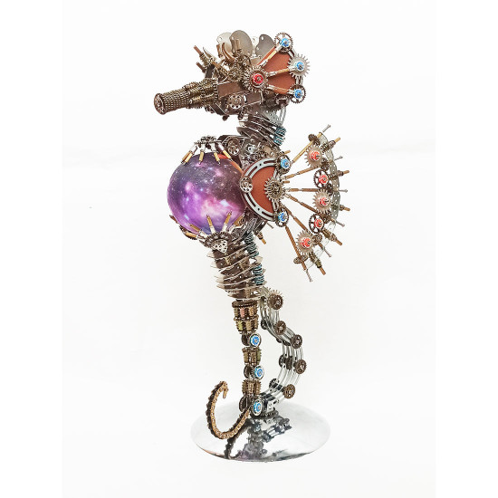 steampunk style pregnant seahorse holding planet  metal model kits -keep the planet healthy