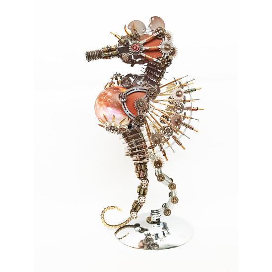 steampunk style pregnant seahorse holding planet  metal model kits -keep the planet healthy