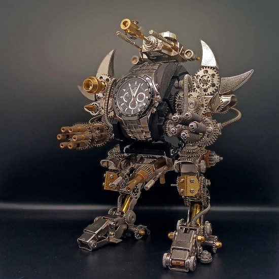 taurus robot watch stand holder 3d assembly metal fighting mecha action figure for clock collector