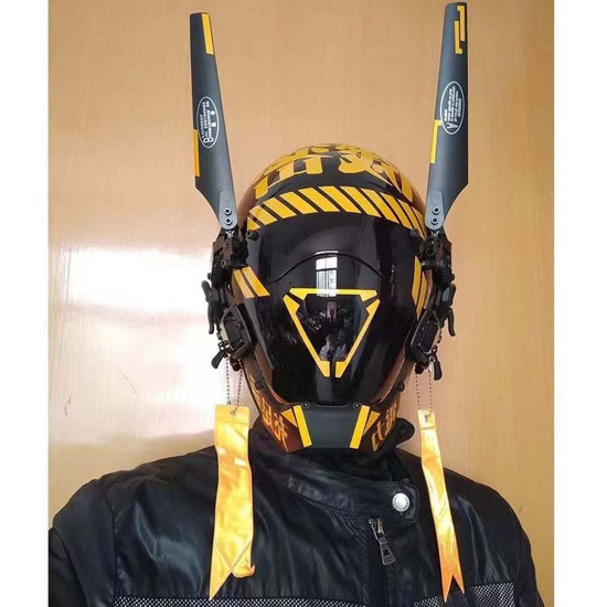 yellow punk mask tactical scifi helmet with chargeable lights halloween cosplay prop